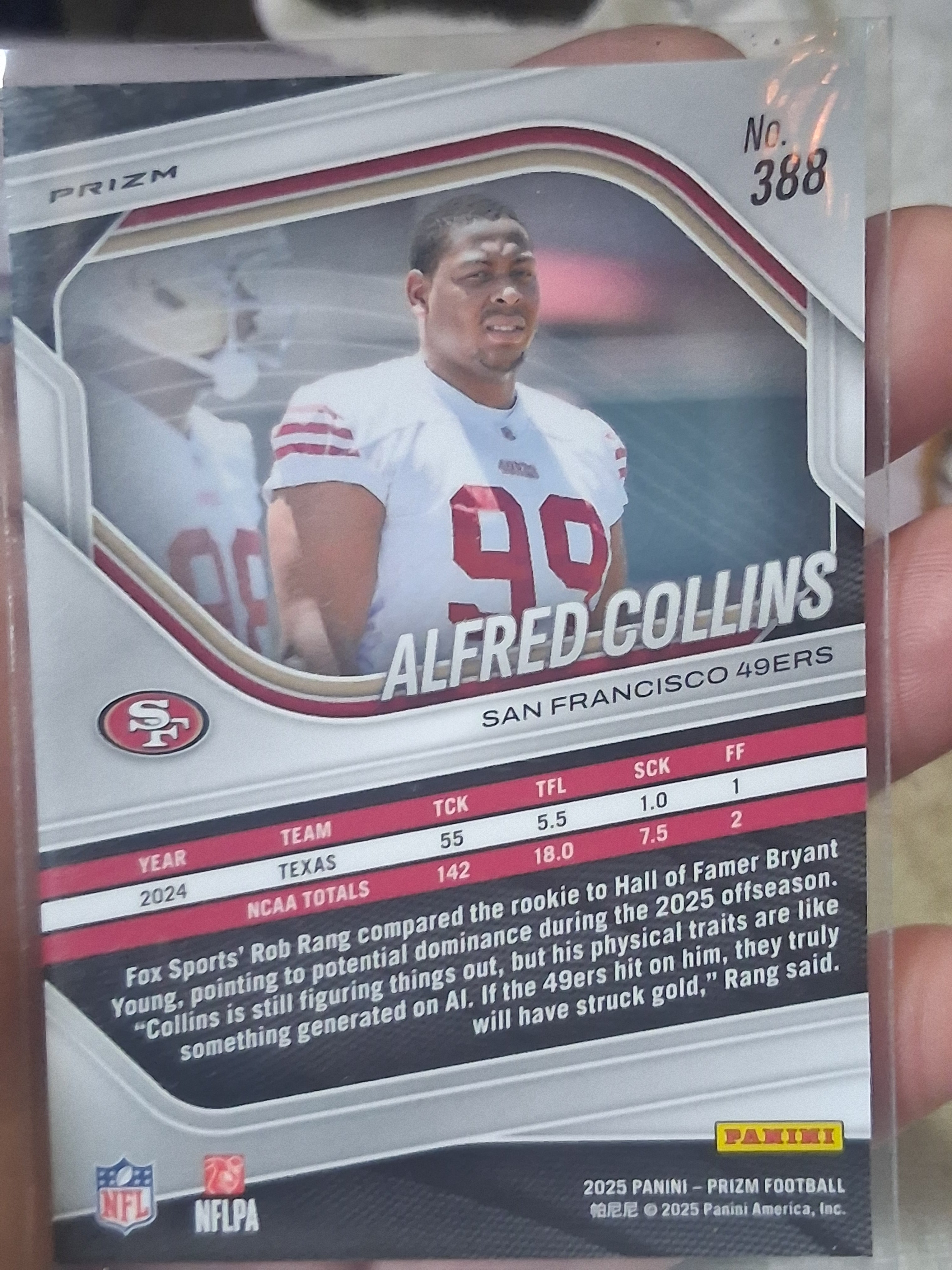 2025 Panini Prizm Alfred Collins #388 Red White Blue Prizm Rookie 49ers