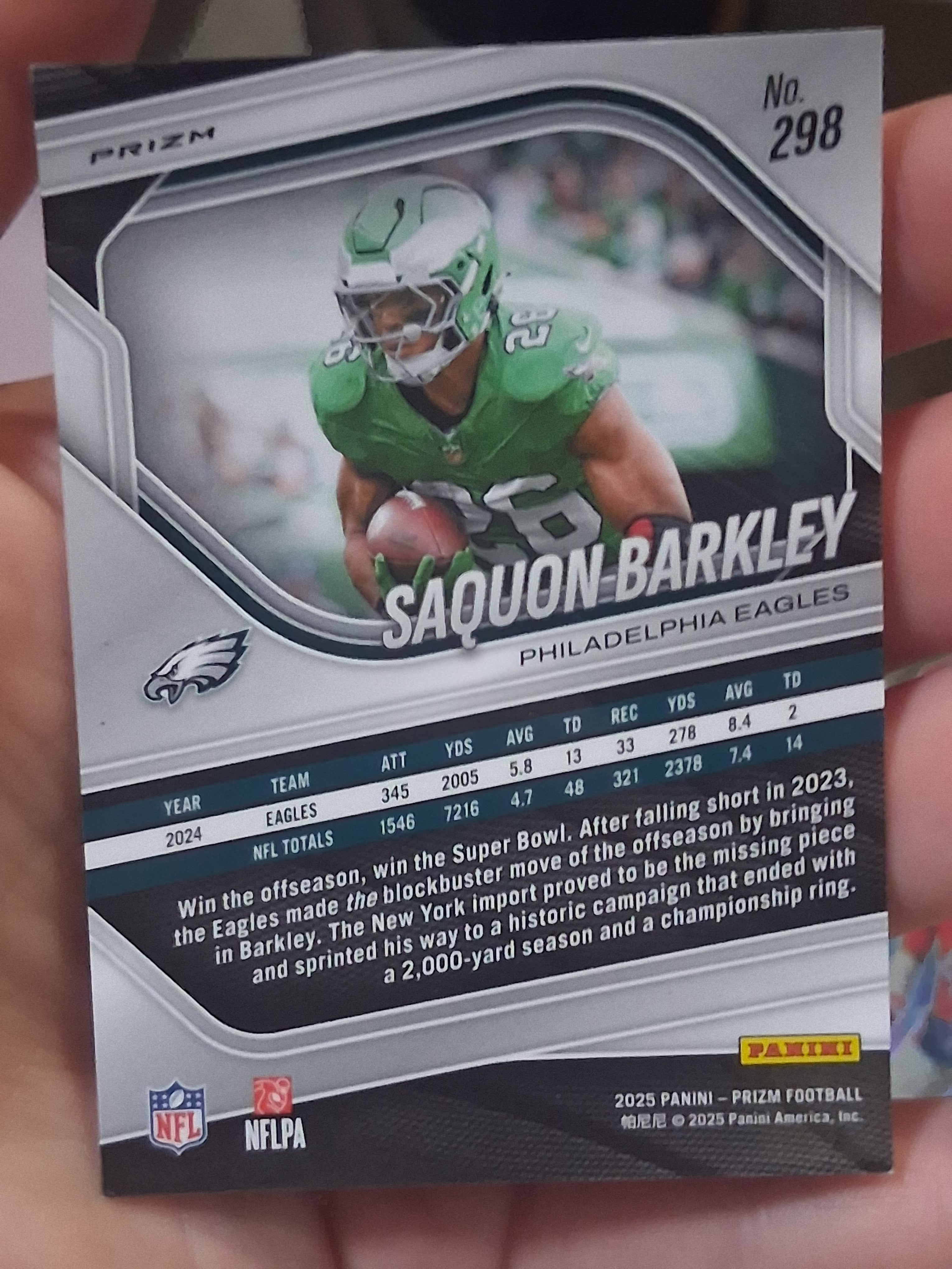 2025 Panini Prizm Saquon Barkley #298 Red White And Blue Prizm Philidelphia Eagles