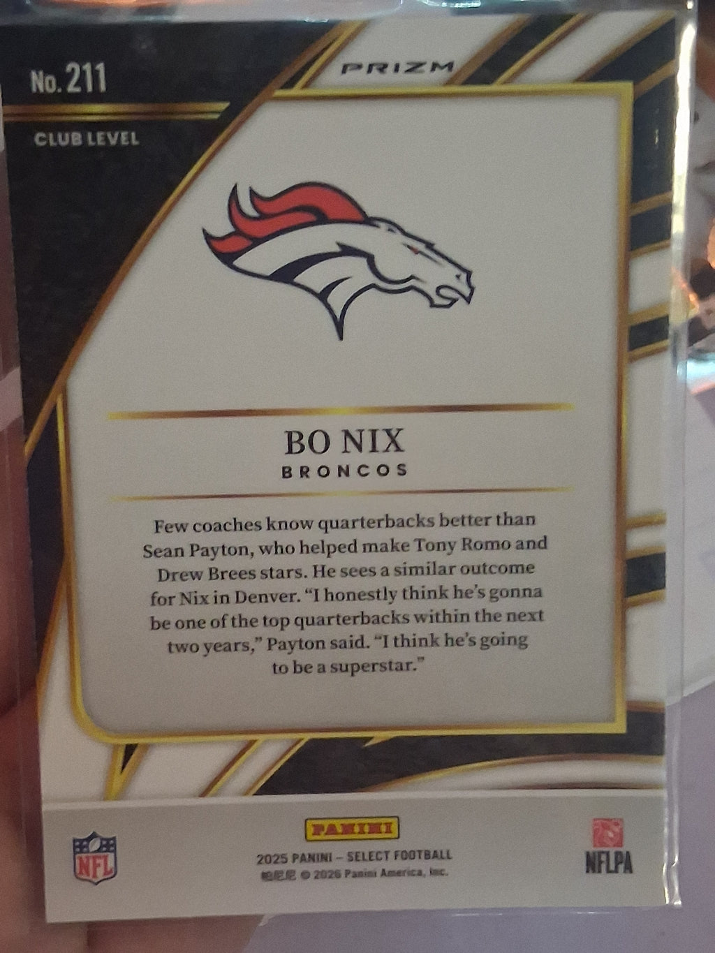 2025 Panini Select Bo Nix #211 Club level Black and Orange Prism Shock