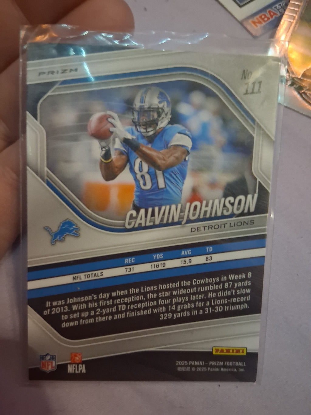 2025 Panini Prizm Calvin Johnson #111 Green Ice Detroit Lions