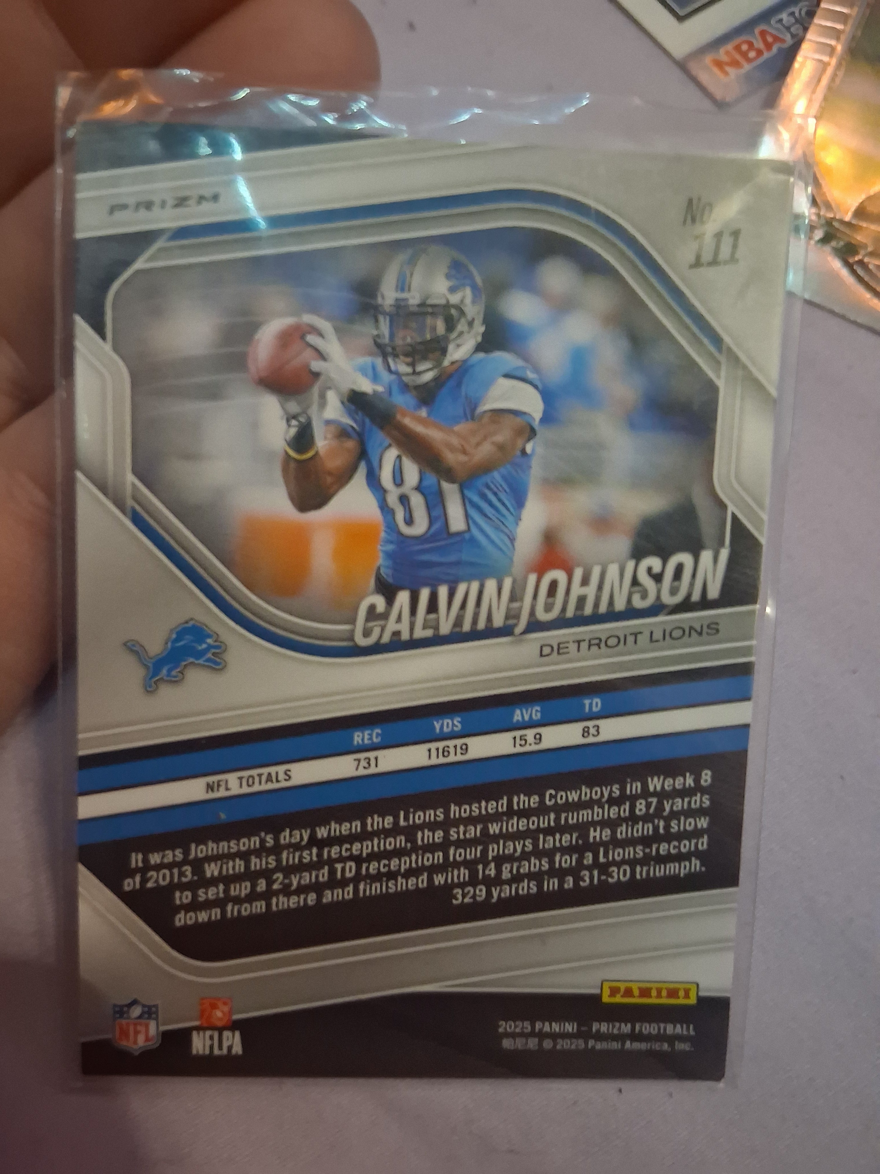2025 Panini Prizm Calvin Johnson #111 Green Ice Detroit Lions