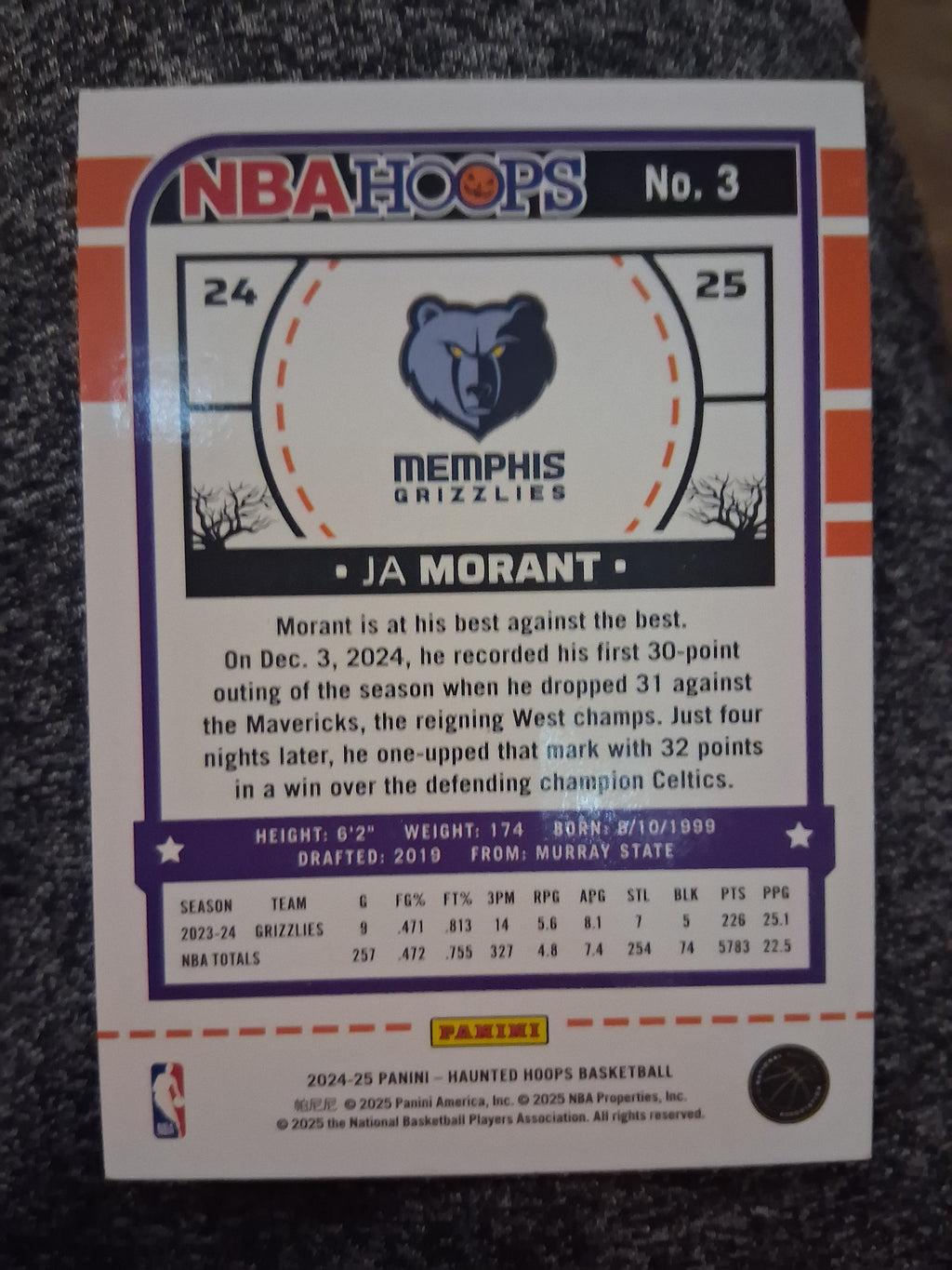 2024-25 Panini-Haunted Hoops Ja Morant #3 Memphis Grizzlies
