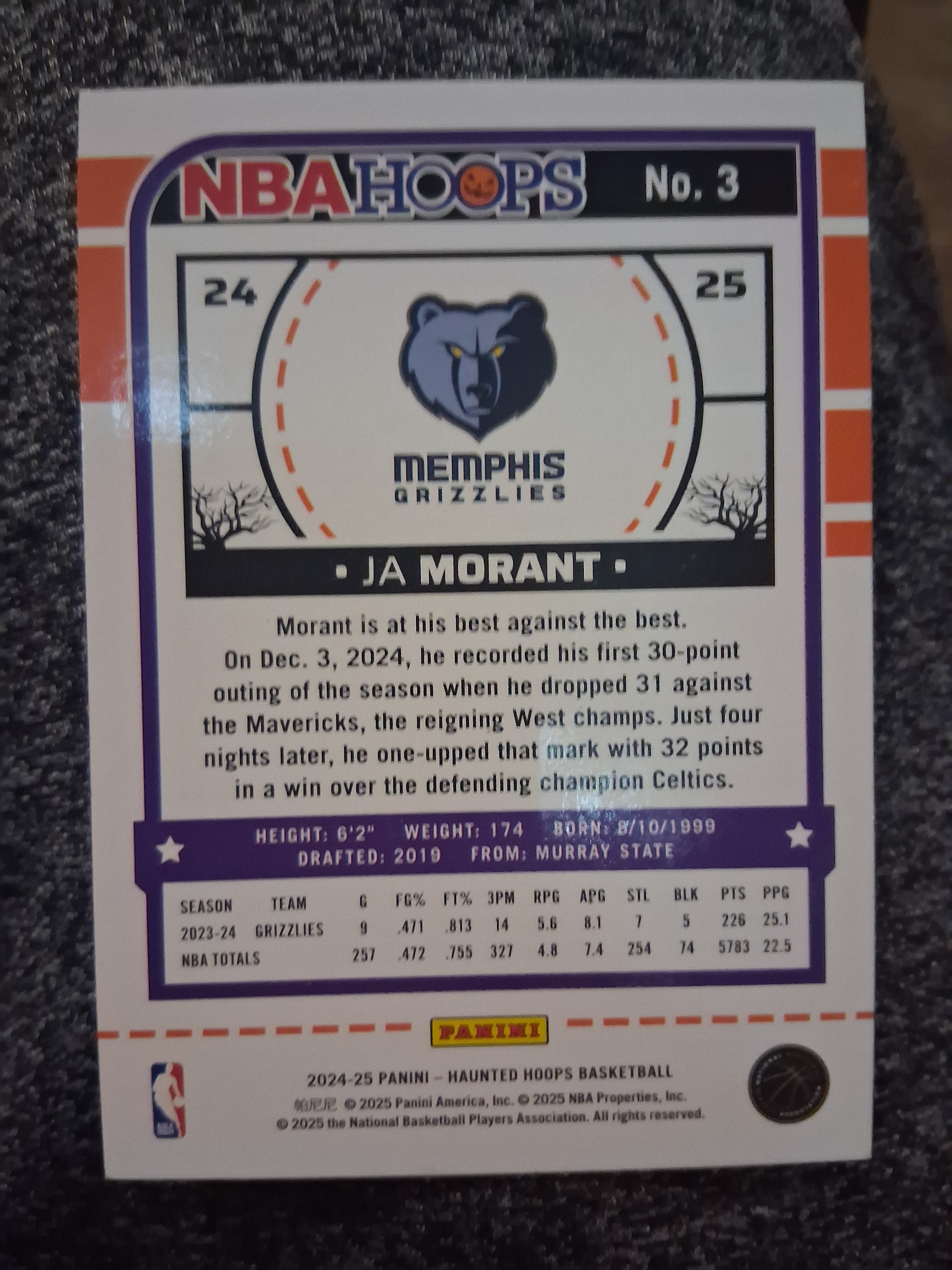 2024-25 Panini-Haunted Hoops Ja Morant #3 Memphis Grizzlies
